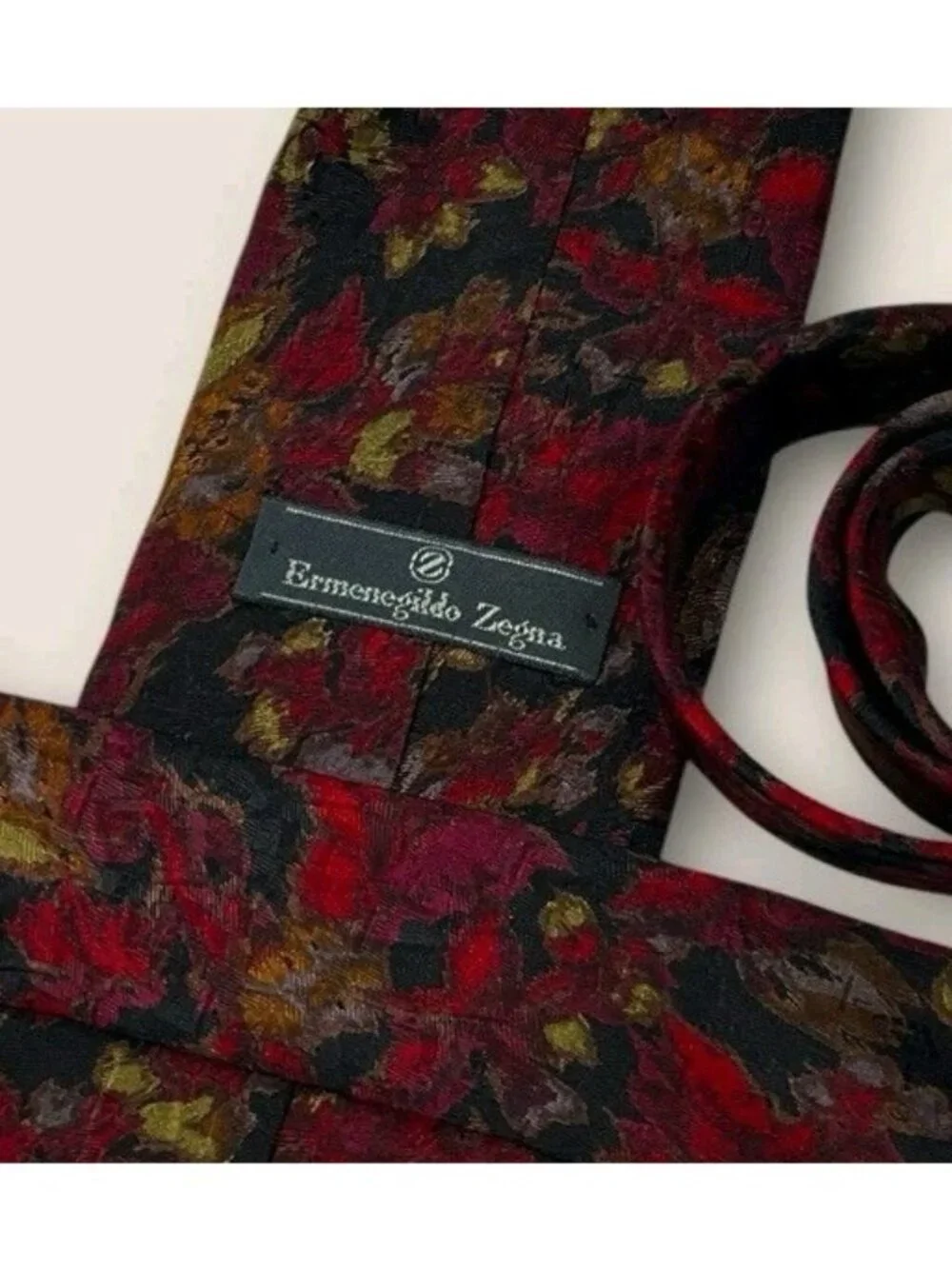 ERMENEGILDO ZEGNA Silk Tie ITALY Black Burgundy Beige Floral W:3.5